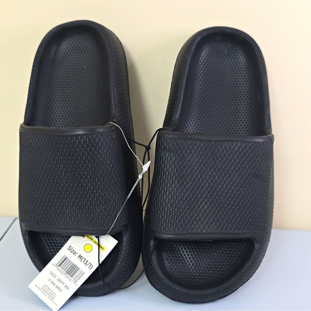 B10 Dollar General Boys Black Slide Sandals Slip-On Open Toe US Size 13